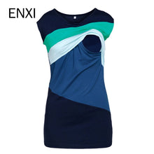 Load image into Gallery viewer, ENXI Summer Maternity Nursing Clothes Striped Sleeveless Thin Breastfeeding T-shirt For Pregnant Women Mother Feeding Top 3XL