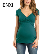 Load image into Gallery viewer, Plus Size V-neck Short Sleeve Maternity Breastfeeding Tops Pregnancy T-Shirts Nursing Clothes For Pregnant Women Feeding Tees