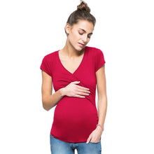 Load image into Gallery viewer, Plus Size V-neck Short Sleeve Maternity Breastfeeding Tops Pregnancy T-Shirts Nursing Clothes For Pregnant Women Feeding Tees