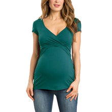 Load image into Gallery viewer, Plus Size V-neck Short Sleeve Maternity Breastfeeding Tops Pregnancy T-Shirts Nursing Clothes For Pregnant Women Feeding Tees