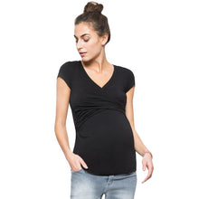 Load image into Gallery viewer, Plus Size V-neck Short Sleeve Maternity Breastfeeding Tops Pregnancy T-Shirts Nursing Clothes For Pregnant Women Feeding Tees