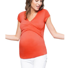 Load image into Gallery viewer, Plus Size V-neck Short Sleeve Maternity Breastfeeding Tops Pregnancy T-Shirts Nursing Clothes For Pregnant Women Feeding Tees