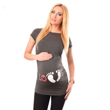 Load image into Gallery viewer, New Maternity Short Sleeve T-shirt Clothing Cartoon Footprint Pregnant Breastfeeding Clothes Cotton Pregnancy Women Summer Tops