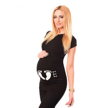Load image into Gallery viewer, New Maternity Short Sleeve T-shirt Clothing Cartoon Footprint Pregnant Breastfeeding Clothes Cotton Pregnancy Women Summer Tops