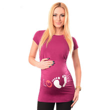 Load image into Gallery viewer, New Maternity Short Sleeve T-shirt Clothing Cartoon Footprint Pregnant Breastfeeding Clothes Cotton Pregnancy Women Summer Tops